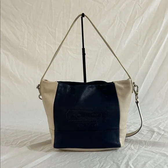Coach 23711 Weekend Color Block Leather Blue and White Shoulder Bag - Picture 1 of 11